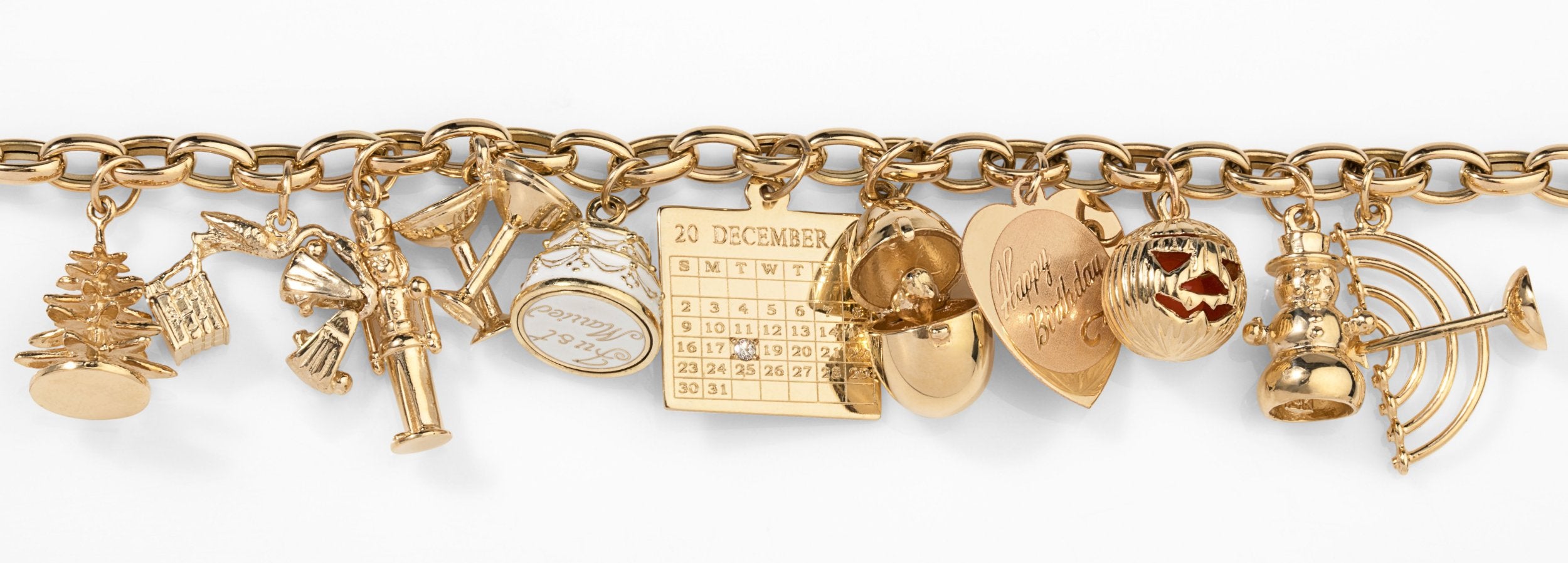 holiday charm bracelet with snowman and pumpkin